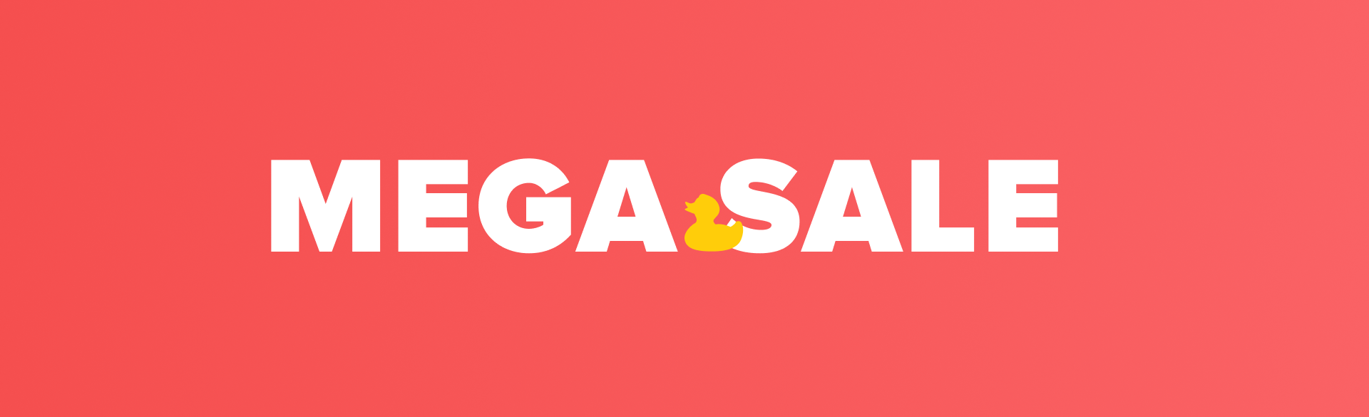 Woordmerk "MEGA SALE" in hoofdletters met een gele badeend verwerkt in de letter "S", op een rode achtergrond – promotiebeeld van X²O Badkamers.