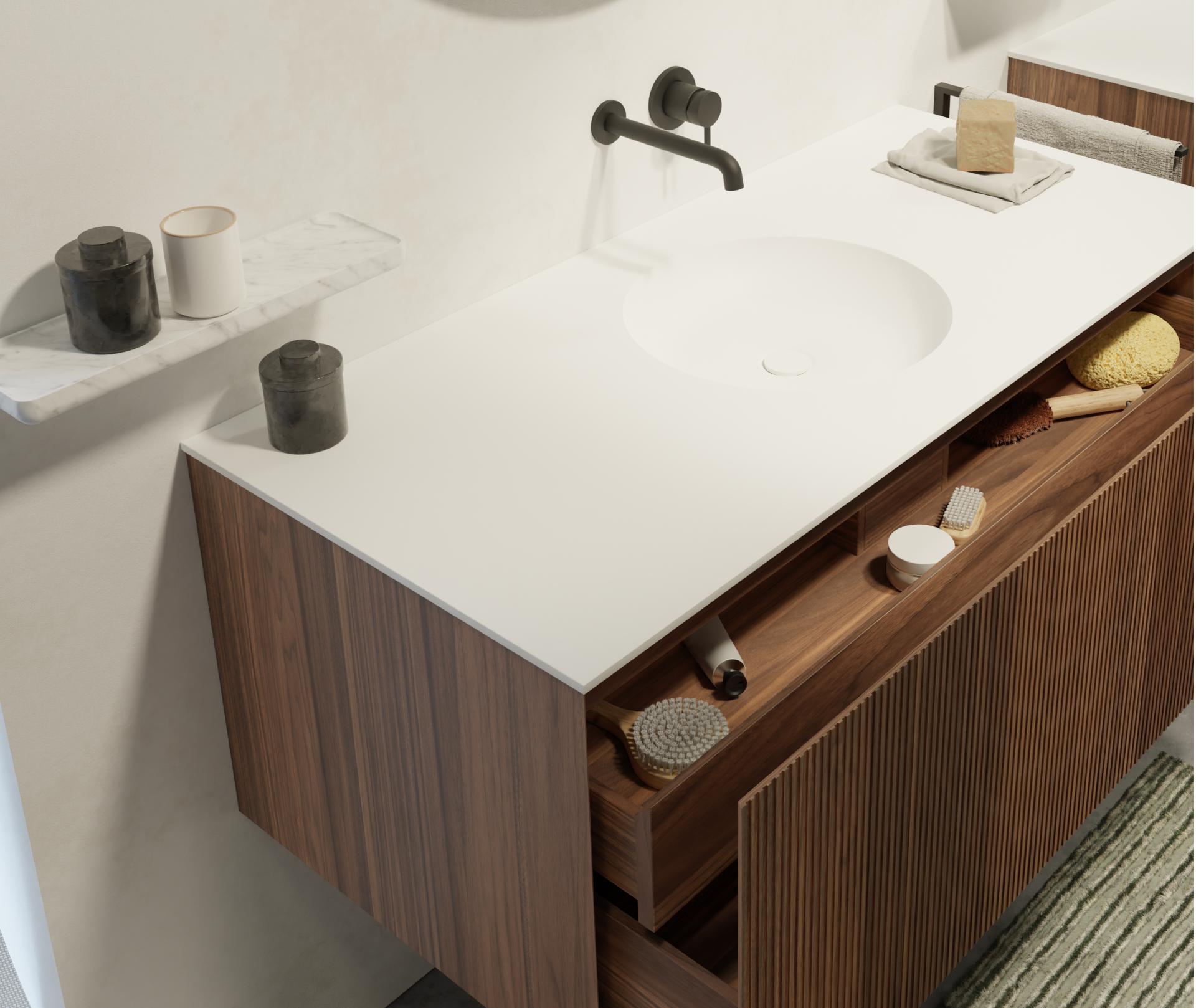 Badkamermeubelen in notelaar