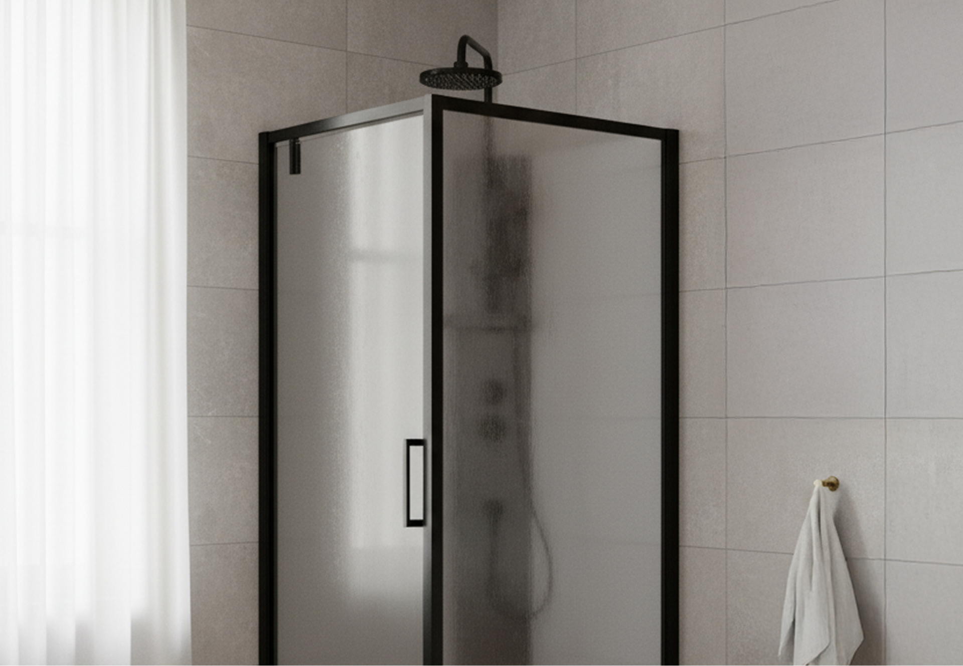 Strakke en moderne douchecabine van X²O badkamers met minimalistisch design.