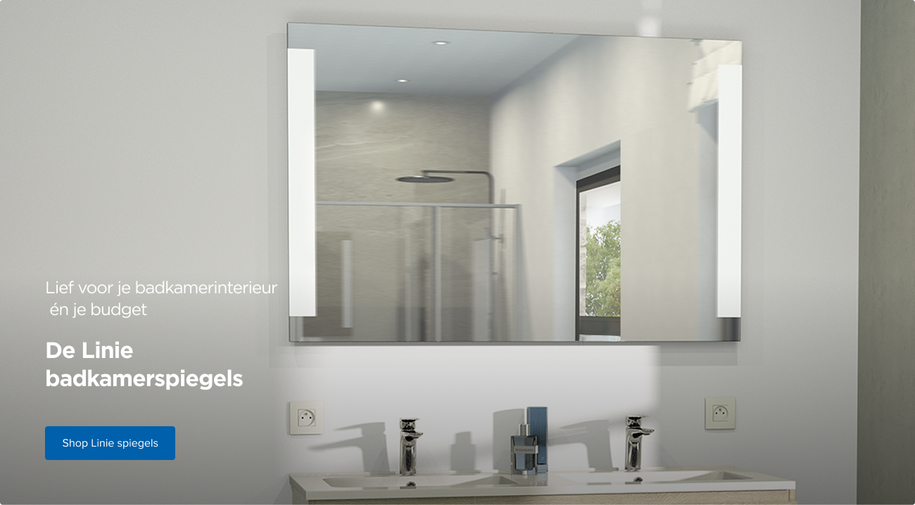 Een rechthoekige badkamerspiegel met geïntegreerde verticale verlichting langs beide zijden, boven een dubbele wastafel, in een lichte badkamer – budgetvriendelijke keuze van X²O badkamers.