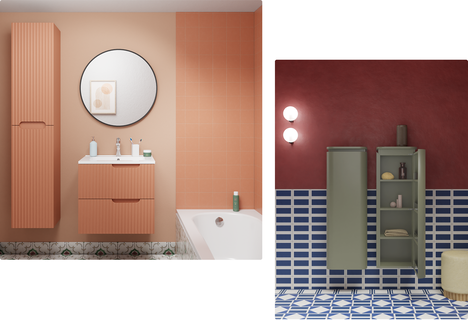 Badkamer met aardetinten en kleurrijke accenten in lijn met de badkamertrends 2026 van X²O Badkamers