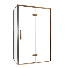 Balmani Senses Design douchehoek met rechtse draaideur en vaste zijwand, 120 x 100 cm, Helder glas, Brushed Rosegold profielen