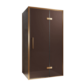 Balmani Senses Design douchehoek met rechtse draaideur en vaste zijwand, 100 x 90 cm, Brons, Brushed Rosegold profielen