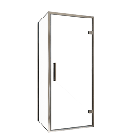 Balmani Senses Design douche d'angle avec porte pivotante à droite et paroi latérale fixe, 90 x 90 cm, Verre transparent, Profil chrome
