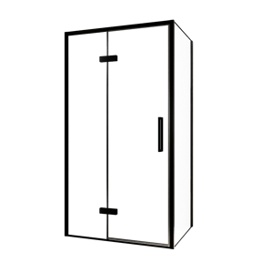 Balmani Senses Design douche d'angle avec porte pivotante à gauche et paroi latérale fixe, 100 x 80 cm, Verre transparent, Profil noir