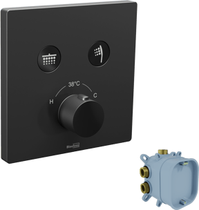 Blaufoss Smartbox Switch-Line Thermostat-Duscharmatur: Unterputz, für 2 Verbraucher, Schwarz matt, Einbauelement inklusive