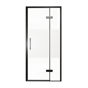 Balmani Senses Design douche draaideur rechts 100 cm x 210 cm Helder glas met matte strook, Zwarte profielen