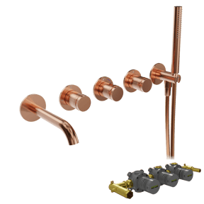 Blaufoss Pavilion Inbouw badkraan thermostatisch Brushed Rosegold Incl. handdoucheset incl. inbouwelement
