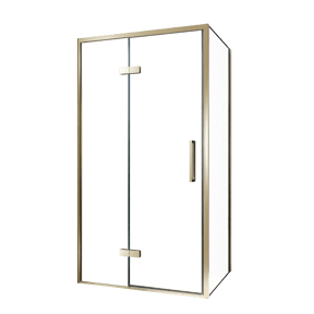Balmani Senses Design douche en coin avec porte pivotante à gauche et paroi latérale fixe, 100 x 100 cm, Verre transparent, Profil Brushed Champagne Gold