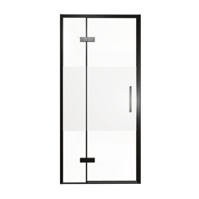 Balmani Senses Design douche draaideur links 100 cm x 210 cm Helder glas met matte strook, Zwarte profielen