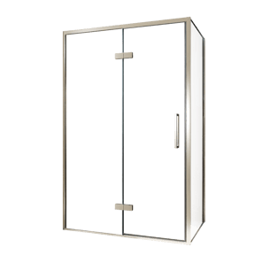Balmani Senses Design douchehoek met linkse draaideur en vaste zijwand, 120 x 100 cm, Helder glas, Brushed CoolMetal profielen