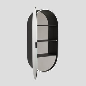 Luca Varess Oval spiegelkast ovaal 45 x 90 cm mat zwart met spiegelverlichting