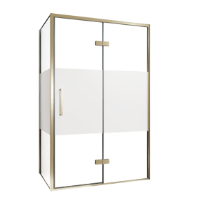 Balmani Senses Design douche en coin avec porte pivotante à droite et paroi latérale fixe, 120 x 90 cm, Verre transparent avec bande matte, Profil Brushed Champagne Gold