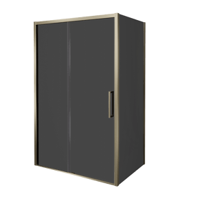 Balmani Senses Design douchehoek met linkse schuifdeur en vaste zijwand, 160 x 90 cm, Rookglas, Brushed Champagne Gold profielen