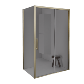 Balmani Senses Design douche en coin avec porte coulissante à droite et paroi latérale fixe, 140 x 80 cm, Miroir Reflex, Profil Brushed Champagne Gold