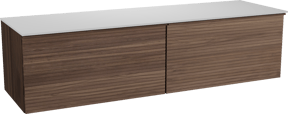 Balmani Forma zwevend badmeubel 180 x 55 cm amerikaans notenhout met Stretto enkel of dubbel wastafelblad in solid surface mat wit, Horizontale symmetrische rechte ribbel