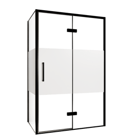 Balmani Senses Design Eckdusche: Drehtür (Rechts) mit fixierte Seitenwand, 120 x 90 cm, Klarglas mit mattiertem Streifen, Profil Schwarz