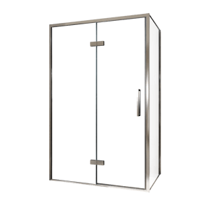 Balmani Senses Design douchehoek met linkse draaideur en vaste zijwand, 120 x 100 cm, Helder glas, Chroom profielen