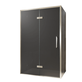 Balmani Senses Design douchehoek met linkse draaideur en vaste zijwand, 120 x 90 cm, Rookglas, Brushed CoolMetal profielen