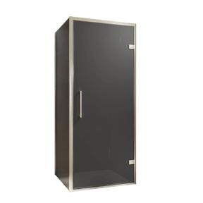 Balmani Senses Design douchehoek met rechtse draaideur en vaste zijwand, 90 x 80 cm, Rookglas, Brushed CoolMetal profielen