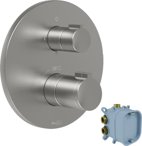 Blaufoss Smartbox Round Thermostat-Duscharmatur: Unterputz, für 2 oder 3 Verbraucher, Brushed Coolmetal, Einbauelement inklusive