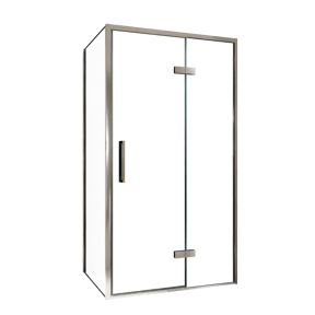 Balmani Senses Design douche en coin avec porte pivotante à droite et paroi latérale fixe, 100 x 100 cm, Verre transparent, Profil chrome