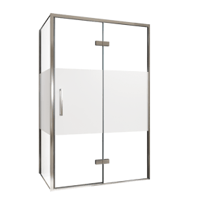 Balmani Senses Design Eckdusche: Drehtür (Rechts) mit fixierte Seitenwand, 120 x 90 cm, Klarglas mit mattiertem Streifen, Profil Chrom