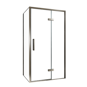 Balmani Senses Design douche en coin avec porte pivotante à droite et paroi latérale fixe, 100 x 100 cm, Verre transparent, Profil Brushed GunMetal