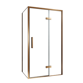 Balmani Senses Design douche en coin avec porte pivotante à droite et paroi latérale fixe, 100 x 100 cm, Verre transparent, Profil Brushed Rosegold
