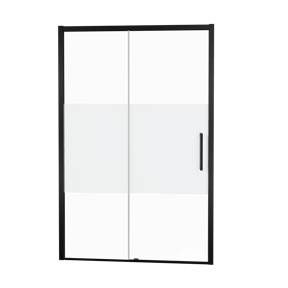 Balmani Senses Design douche schuifdeur links 140 cm x 210 cm Helder glas met matte strook glas, Zwarte profielen