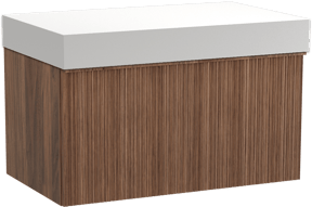 Balmani Forma meuble salle de bains suspendu 90 x 55 cm noyer américain avec Dominus tablette simple en solid surface blanc mat, Nervure circulaire asymétrique verticale