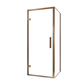 Balmani Senses Design douchehoek met linkse draaideur en vaste zijwand, 90 x 100 cm, Helder glas, Brushed Rosegold profielen