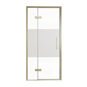 Balmani Senses Design Dusche Drehtür, Links, 100 cm x 210 cm, Klarglas mit mattiertem Streifen, Profil Brushed Champagner Gold