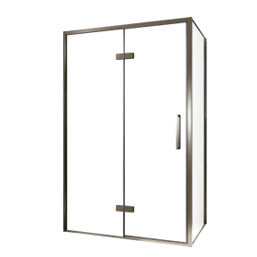 Balmani Senses Design douchehoek met linkse draaideur en vaste zijwand, 120 x 100 cm, Helder glas, Brushed GunMetal profielen