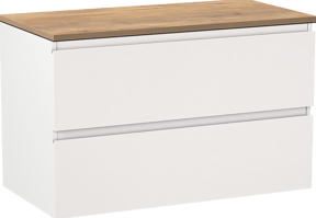 Linie Lado hängendes Möbelstück Set: 90 x 46 cm, Weiß matt, mit Lado Einzel Waschtischplatte, Melamin Naturbelassene Eiche