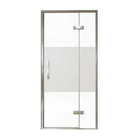 Balmani Senses Design Dusche Drehtür, Rechts, 100 cm x 210 cm, Klarglas mit mattiertem Streifen, Profil Chrom