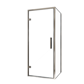 Balmani Senses Design douche en coin avec porte pivotante à gauche et paroi latérale fixe, 90 x 100 cm, Verre transparent, Profil chrome