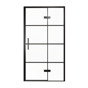 Balmani Senses Design douche draaideur rechts 120 cm x 210 cm Lined glas, Zwarte profielen