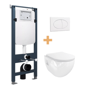 Linie Waldo wc suspendu blanc brillant sans bride avec Linie Ilana bâti-support et plaque de commande