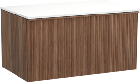 Balmani Forma meuble salle de bains suspendu 90 x 55 cm noyer américain avec Stretto tablette simple en solid surface blanc mat, Nervure circulaire asymétrique verticale