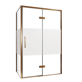 Balmani Senses Design douche en coin avec porte pivotante à droite et paroi latérale fixe, 120 x 90 cm, Verre transparent avec bande matte, Profil Brushed Rosegold