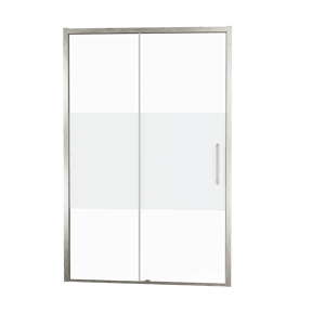 Balmani Senses Design douche schuifdeur links 160 cm x 210 cm Helder glas met matte strook glas, Brushed CoolMetal profielen