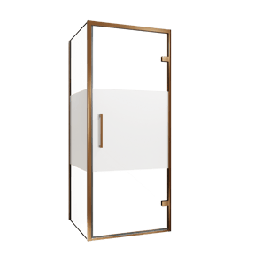 Balmani Senses Design douchehoek met rechtse draaideur en vaste zijwand, 90 x 90 cm, Helder glas met matte strook, Brushed Rosegold profielen