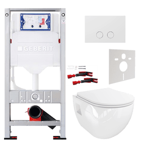 Linie Waldo hangtoilet glanzend wit randloos met Geberit Sigma inbouwspoelreservoir UP320 met Burda frame en bedieningspaneel