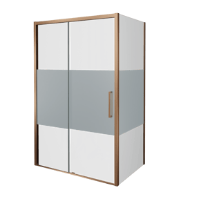 Balmani Senses Design douchehoek met linkse schuifdeur en vaste zijwand, 120 x 100 cm, Helder glas met matte strook, Brushed Rosegold profielen
