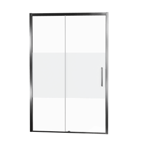Balmani Senses Design douche schuifdeur links 160 cm x 210 cm Helder glas met matte strook glas, Chroom profielen
