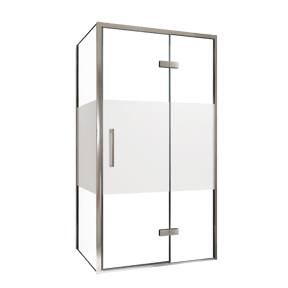 Balmani Senses Design Eckdusche: Drehtür (Rechts) mit fixierte Seitenwand, 100 x 90 cm, Klarglas mit mattiertem Streifen, Profil Chrom