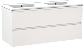 Linie Lado meuble salle de bains suspendu 120 x 46 cm blanc mat avec Vano double vasque en marbre composite blanc mat