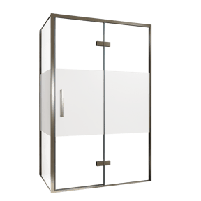 Balmani Senses Design douche en coin avec porte pivotante à droite et paroi latérale fixe, 120 x 90 cm, Verre transparent avec bande matte, Profil Brushed GunMetal
