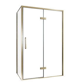 Balmani Senses Design douchehoek met rechtse draaideur en vaste zijwand, 120 x 100 cm, Helder glas, Brushed Champagne Gold profielen